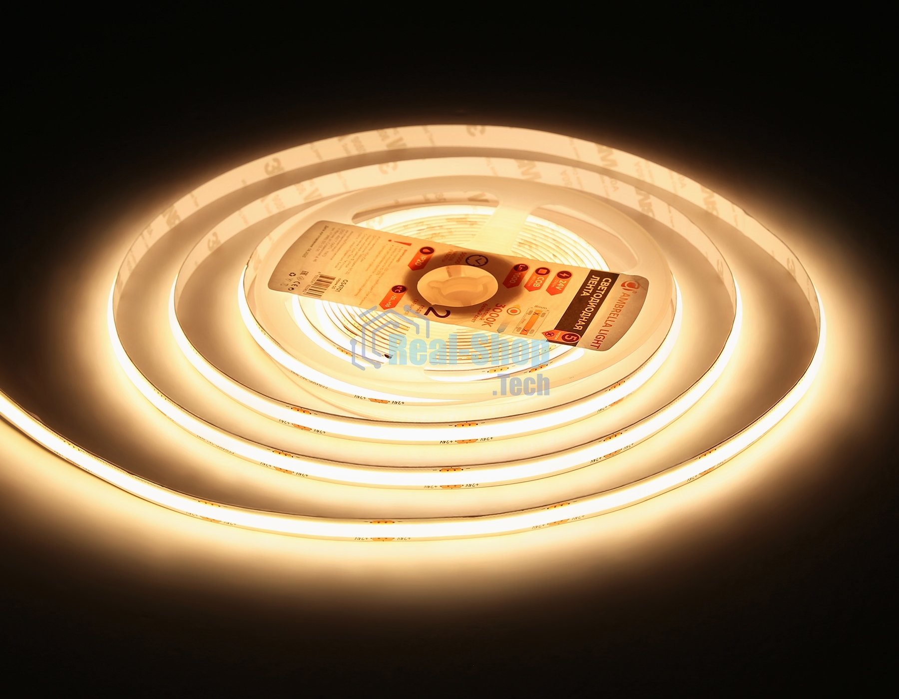 Светодиодная лента Ambrella light GS4701 COB 480Led/ 12W m/ 24V IP20 3000K/ 5000*8*1.54mm (2 конт.)