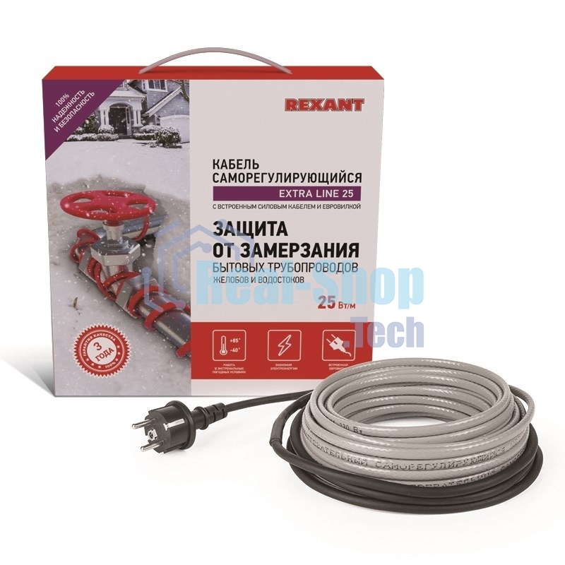 Греющий саморегулирующийся кабель Rexant на трубу Extra Line 25MSR-PB 25M (25м/625Вт)