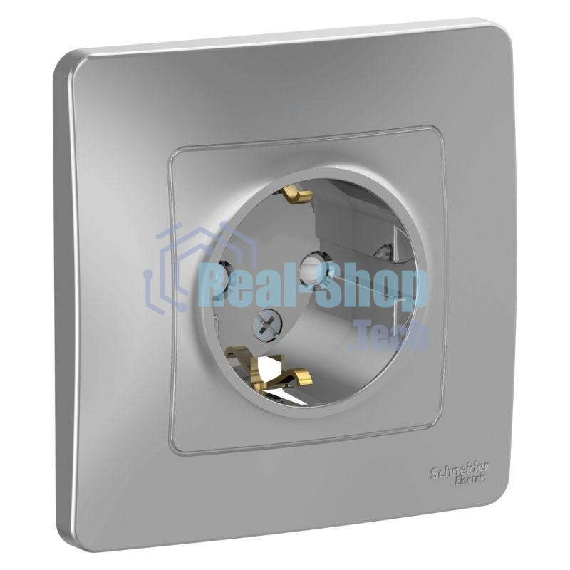 Розетка 1-м СП Blanca 16А IP20 250 В с заземл. защ. шторки алюм. SchE BLNRS001113