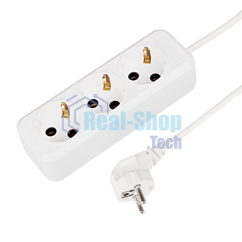 Удлинитель Rexant 3 гнезда, 3 м, 3х1.0 мм², с/з, белый (Сделано в России)