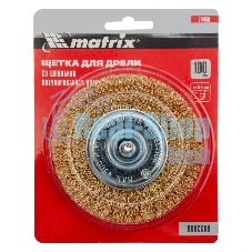 Щетка Matrix для дрели 100 мм, плоская со шпилькой, латунированная витая проволока