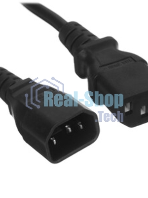 Шнур PowerCube ПВС-АП 3x0,75 C13С14-250-10-1,8, черный, 1,8 м, C13-C14, 3x0.75, 10А, с заземлением,