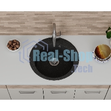 Мойка для кухни BAU Dream Black stone D 50, выпуск с сифоном в комплекте, черный камень