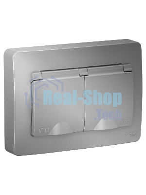 Розетка двойная с заземл.со шторк.,с крышками,16А,250В, алюминий С/У IP44