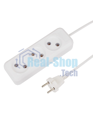 Удлинитель Rexant 3 гнезда, 3 м, 2х0.75 мм², б/з, белый (Сделано в России)