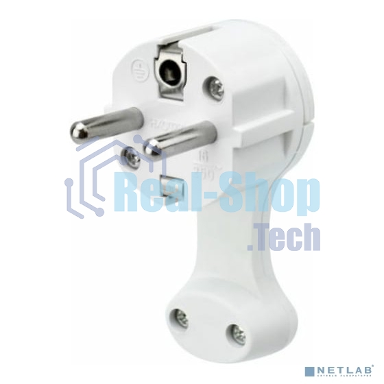 Вилка Евро Rexant угловая с з/к 16 А плоская за шкаф белая