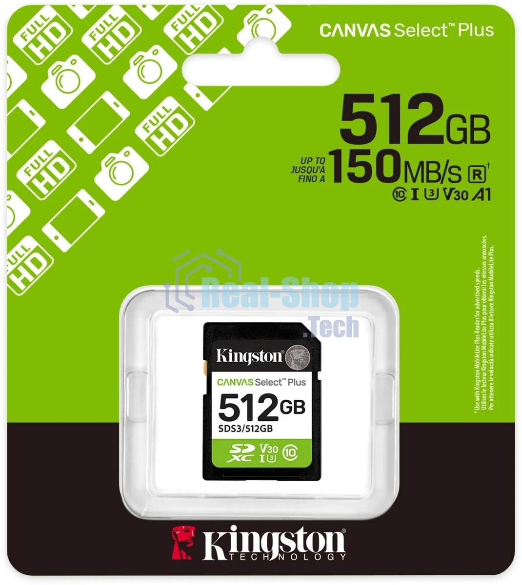 Флеш карта SDXC UHS-I Kingston Canvas Select Plus 512 Gb, 150 МБ/с, Class 10, SDS3/512Gb
