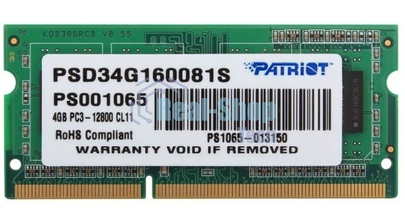 Оперативная память Patriot, DDR3, 4GB (1x4 GB), 1600 MHz, CL11, SO-DIMM