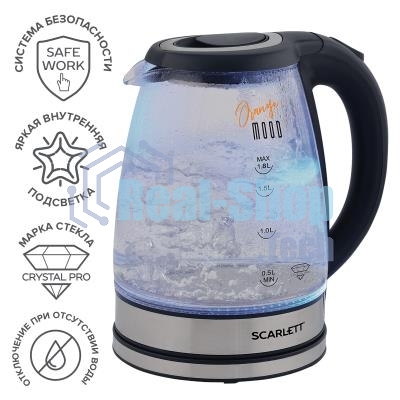 Чайник электрический Scarlett SC-EK27G36 1.8л. 1800Вт черный (корпус: стекло)