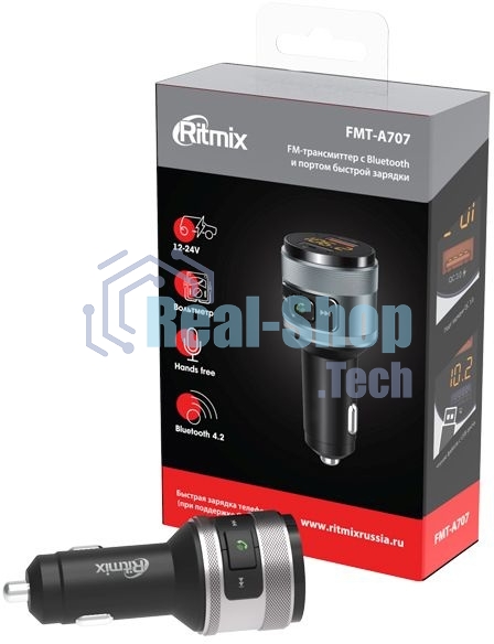 Автомобильный FM-модулятор Ritmix FMT-A707 черный MicroSD BT USB