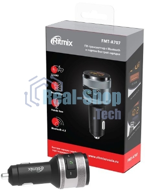 Автомобильный FM-модулятор Ritmix FMT-A707 черный MicroSD BT USB