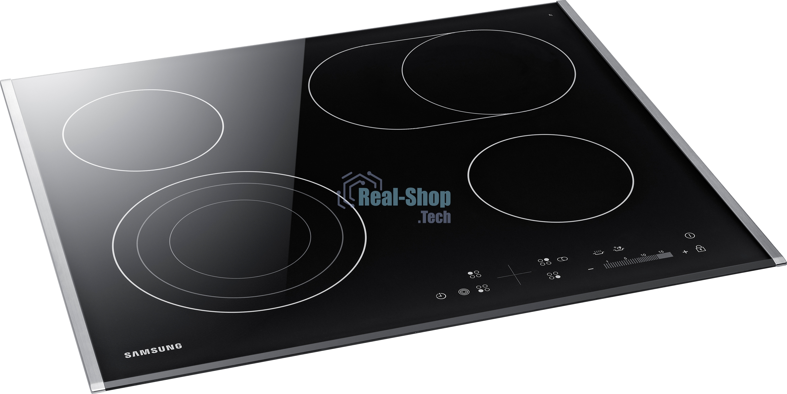 Встраиваемая электрическая панель Samsung NZ64T3536DK/WT 59 x 50.5 x 5.2 см., электронное управление, 15 степеней мощности, автоматическое отключение, защита от детей, блокировка управления, дисплей, 4 конфорки, 2 с зоной расширения, рамка из нержавеющей 