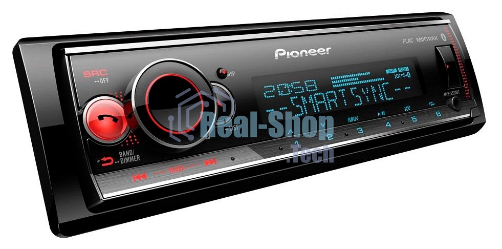 Автомагнитола Pioneer MVH-S520BT, 1 DIN, Bluetooth, USB Type-A, AUX, пульт ДУ, съёмная панель