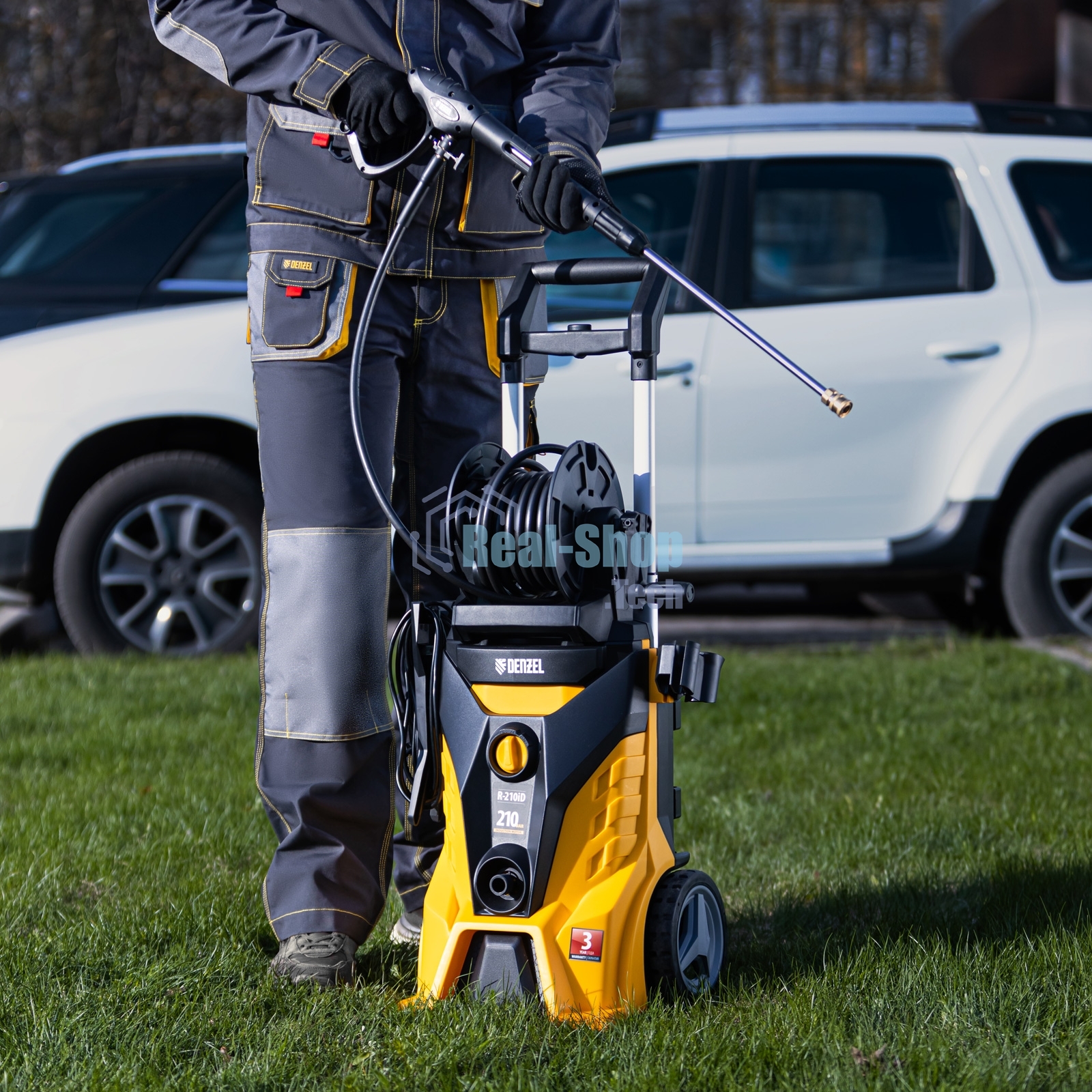 Моечная машина высокого давления Denzel R-210iD, 2600 Вт, 210 бар, 8,0 л/мин, асинх. двиг., бараб.
