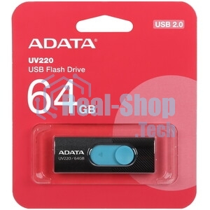 Флешка USB ADATA UV220 (AUV220-64G-RBKBL), 64Gb, USB 2.0, R/W 15/5, черный/голубой