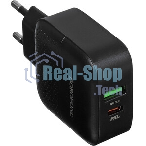 Сетевое зарядное устройство BOROFONE BA46A Premium, один порт USB, один порт Type-C, PD, 18W, 5V, 3.0A, черный