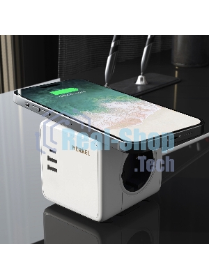 Розеточный блок 3-местный + 3 USB + беспроводная зарядка