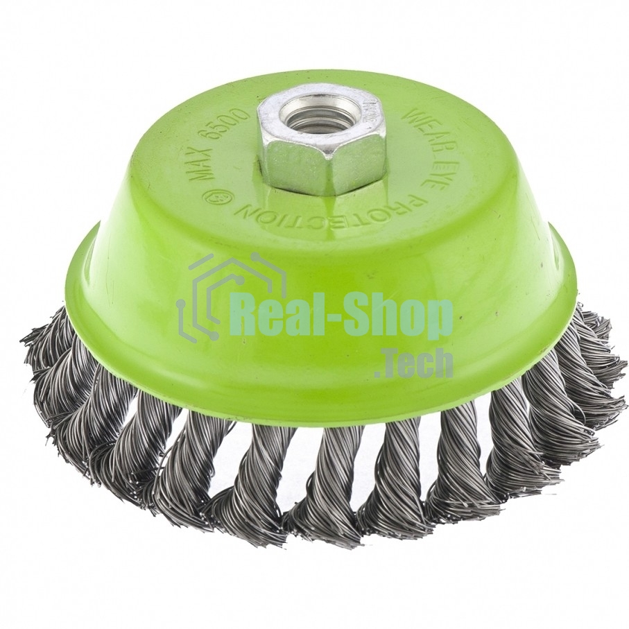 Щетка для УШМ Сибртех, 125 мм М14, чашка, крученая металлическая проволока 0,5 мм
