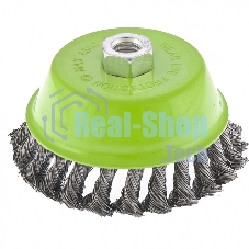 Щетка для УШМ Сибртех, 125 мм М14, чашка, крученая металлическая проволока 0,5 мм