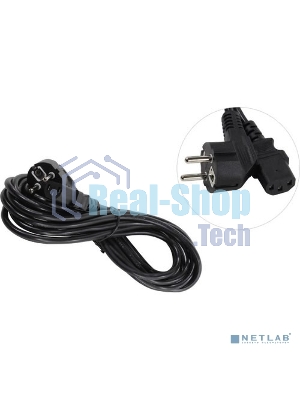 Кабель питания ExeGate Special PC-5S (Евровилка угловая Schuko->С13) 3*0.75, CCA, черный, 5м