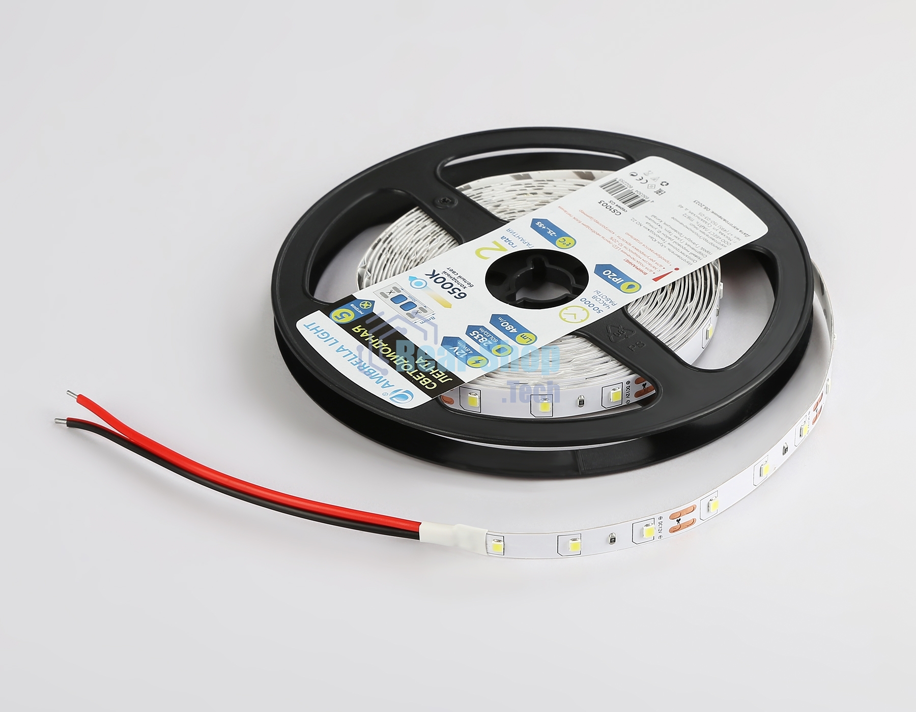 Светодиодная лента GS1003 2835 60Led/ 4.8W m/ 12V IP20 6500K/ 5000*8*1.2mm (2 конт.)