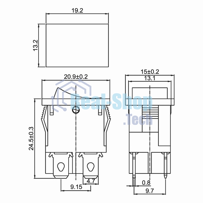 Выключатель клавишный Rexant 250V 6А (4с) ON-OFF зеленый с подсветкой Mini