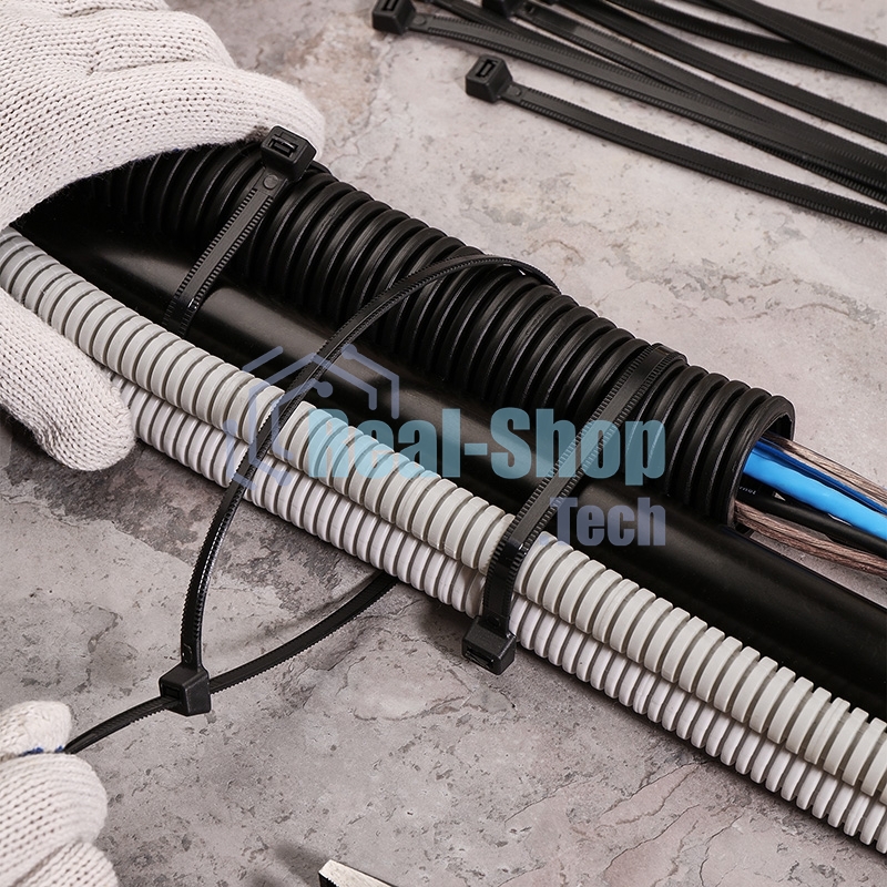 Хомут-стяжкa нейлоновая с тройным замком Rexant 400x7,6 мм, черная, упаковка 100 шт.